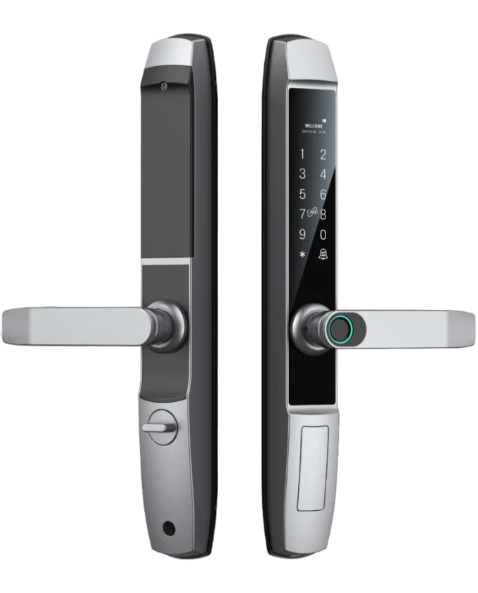 Smart fingerprint door lock in silver finish